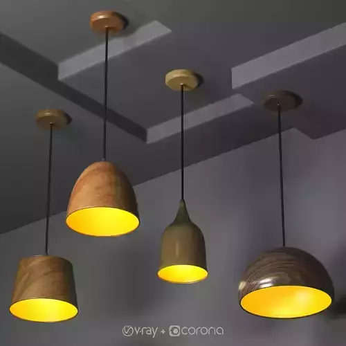 Wooden Pendant Light Pack Free 3D model