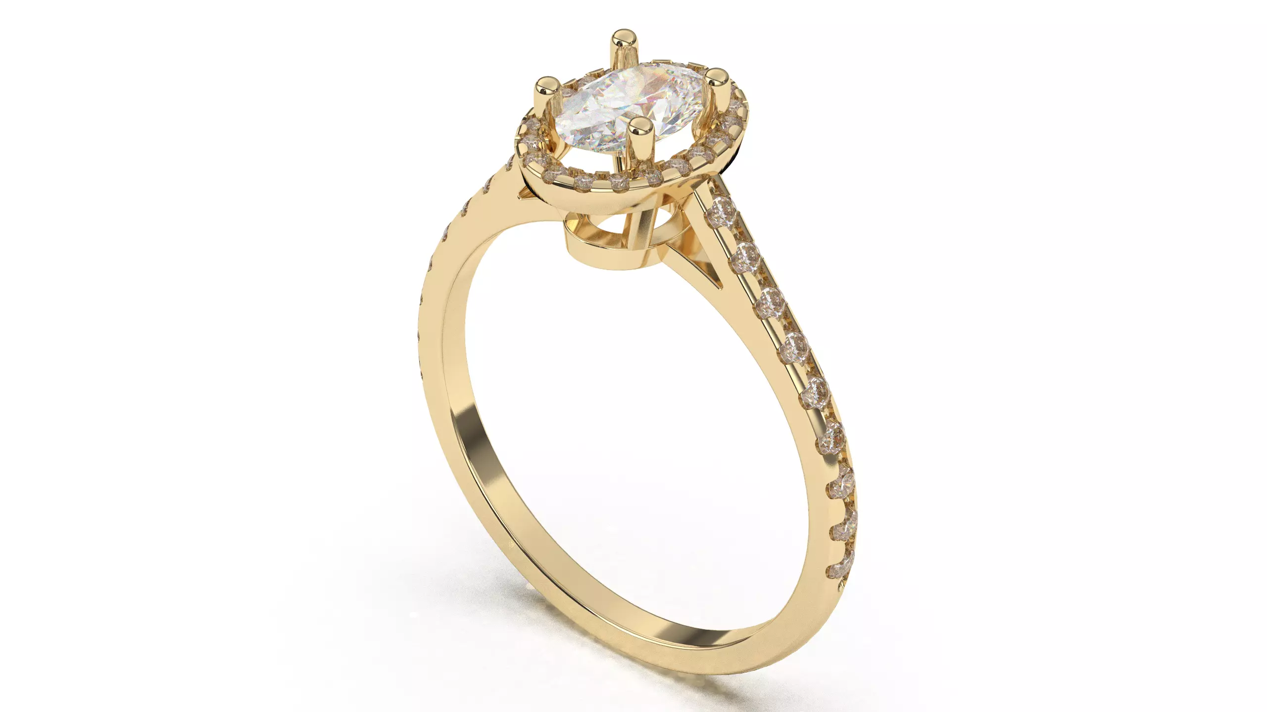 Oval Engagement Ring With Round Diamonds 3D print model_0