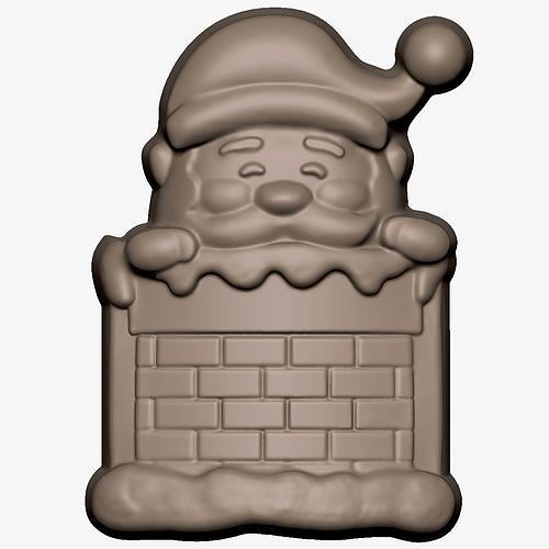 Santa in chimney 3D Printing for Mould and Sticker fridgie 3D print model