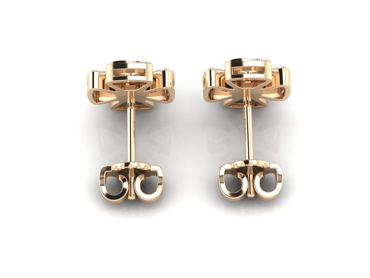 Earrings 9 pair of gold stud with diamonds 3D print model_4
