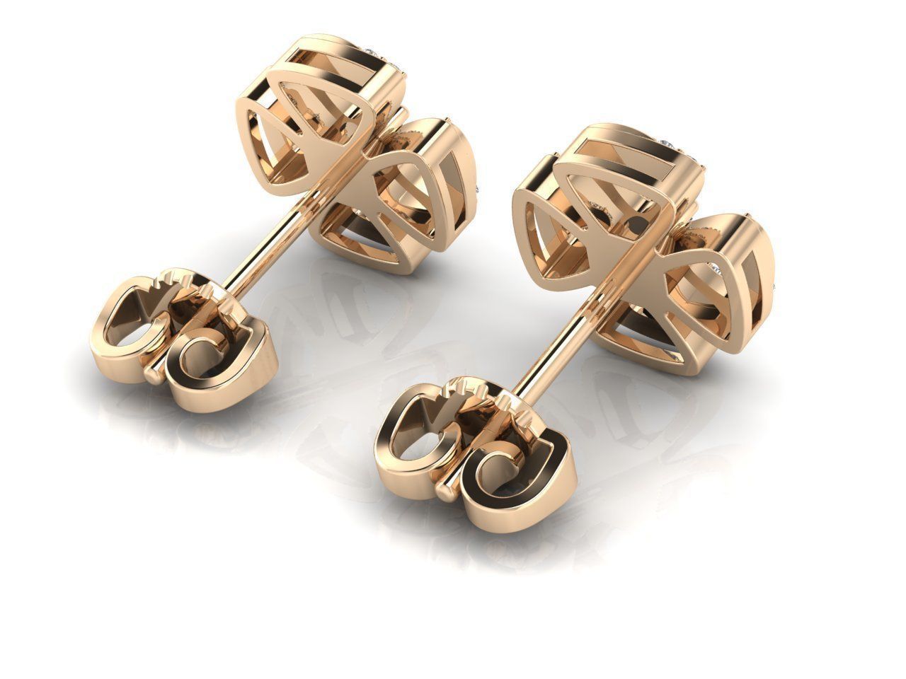 Earrings 9 pair of gold stud with diamonds 3D print model_5