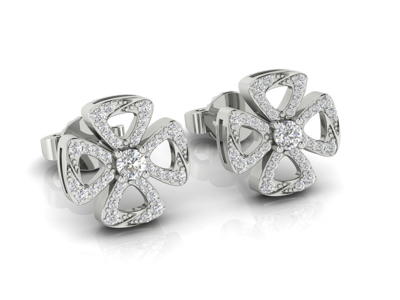 Earrings 9 pair of gold stud with diamonds 3D print model_2