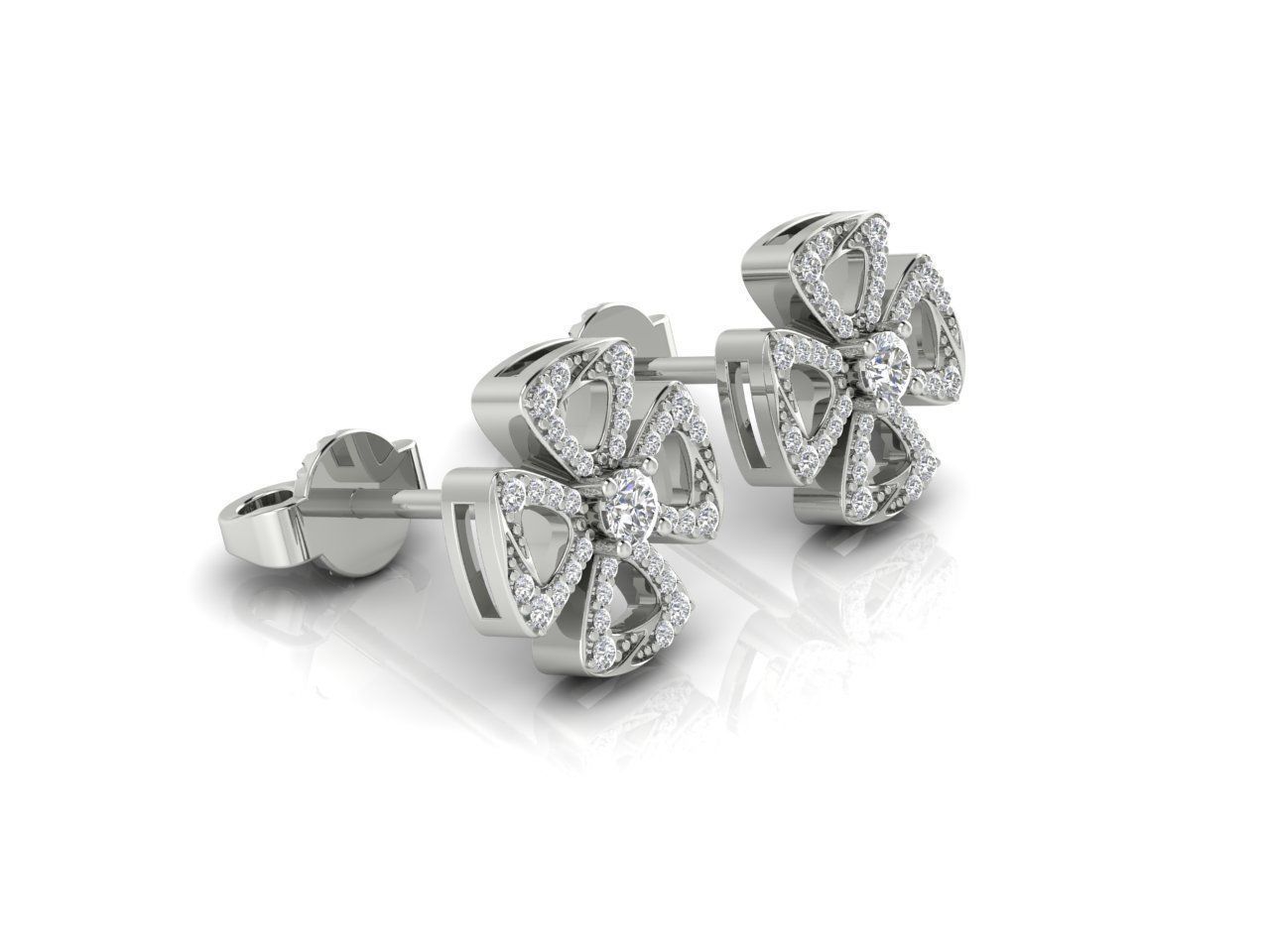 Earrings 9 pair of gold stud with diamonds 3D print model_3