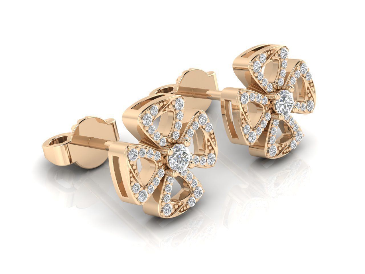 Earrings 9 pair of gold stud with diamonds 3D print model_1