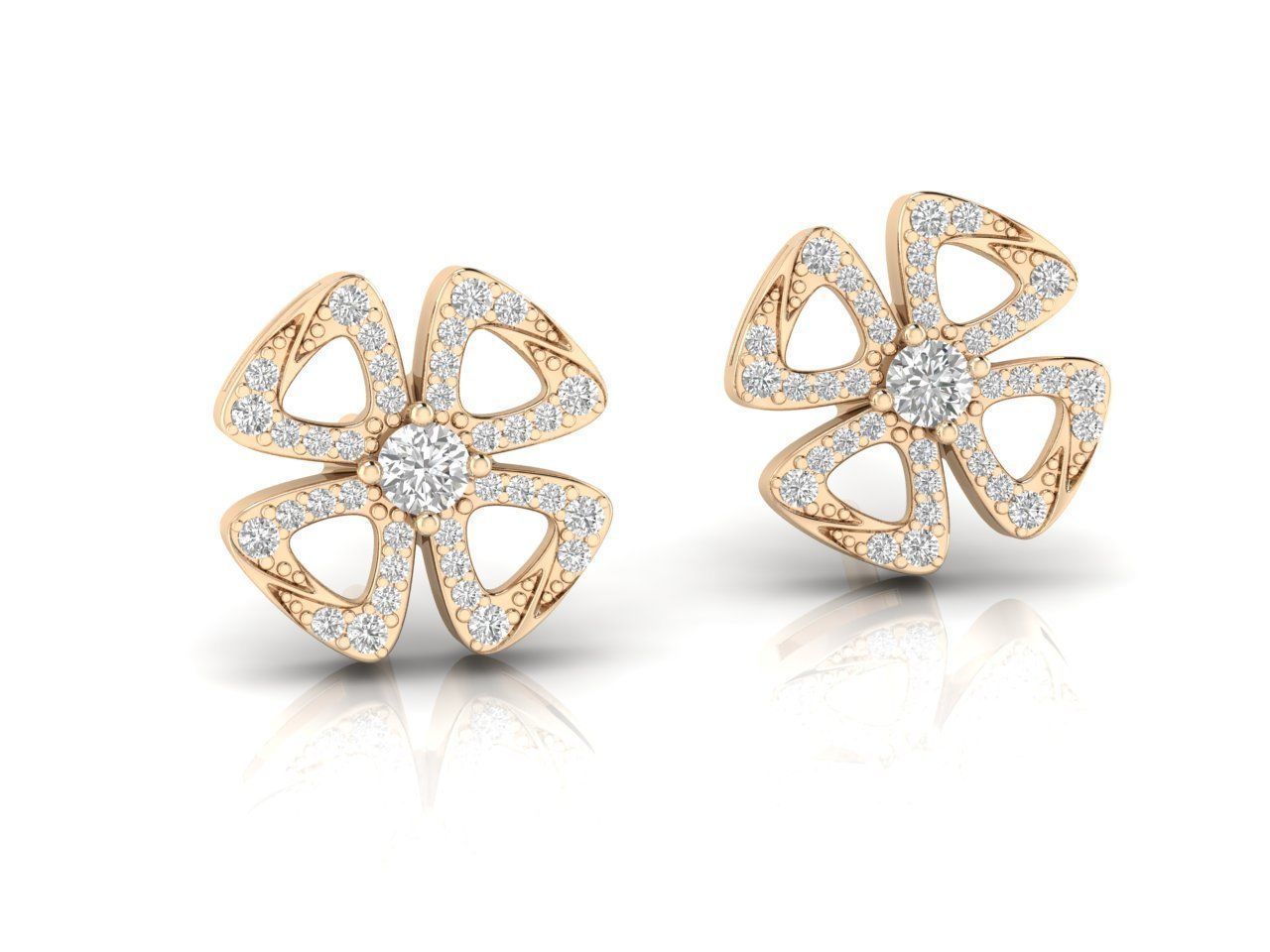 Earrings 9 pair of gold stud with diamonds 3D print model_6