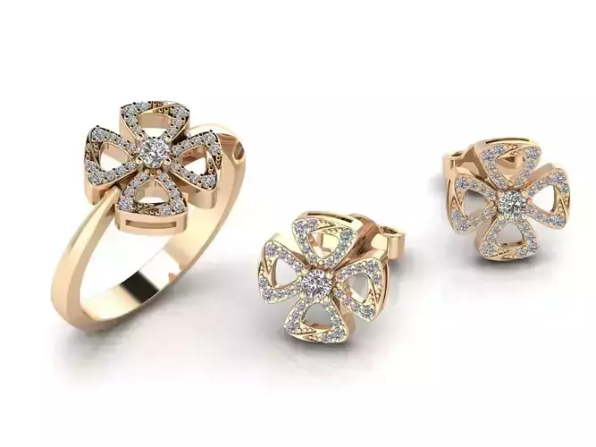 Collection 13 clover ring with diamonds 