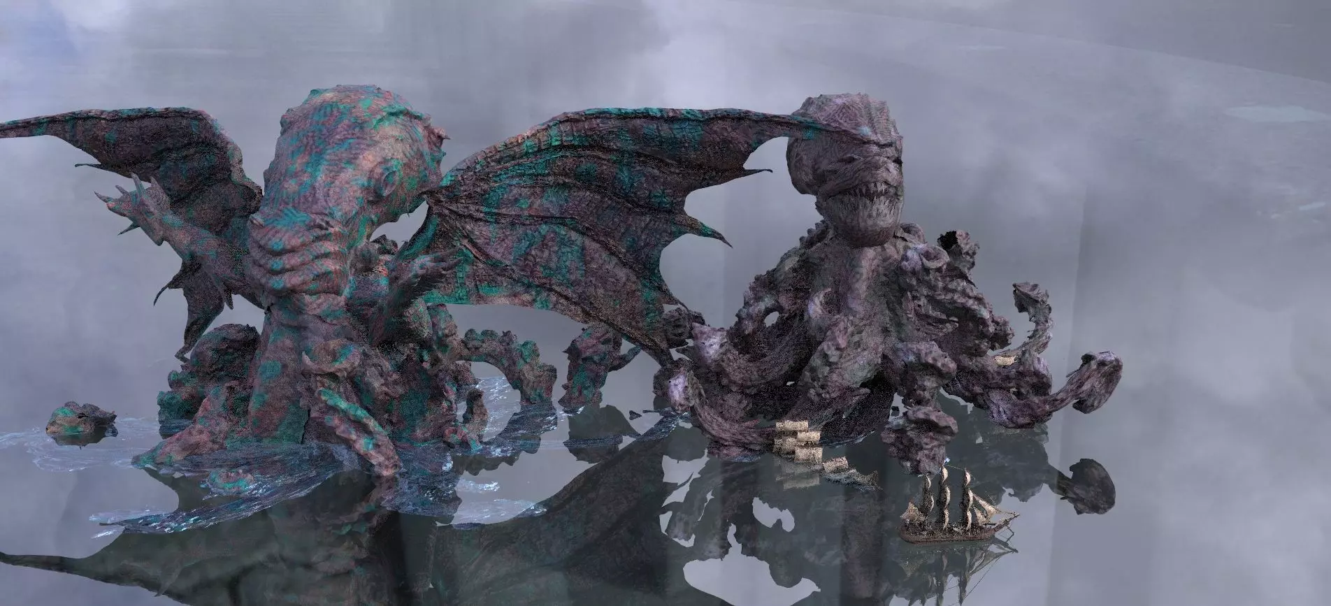 Cthulhu Giant Kraken Model Kit bash stylized 3D model_0