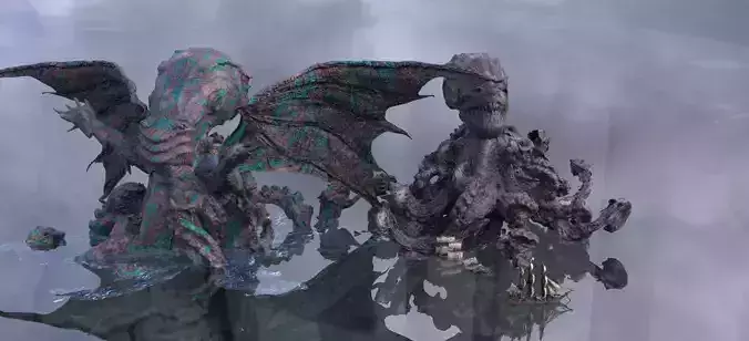 Cthulhu Giant Kraken Model Kit bash stylized 3D model