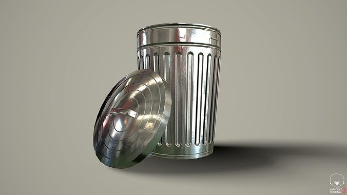 Trash Can 1 - Can and Cover Low-poly 3D model