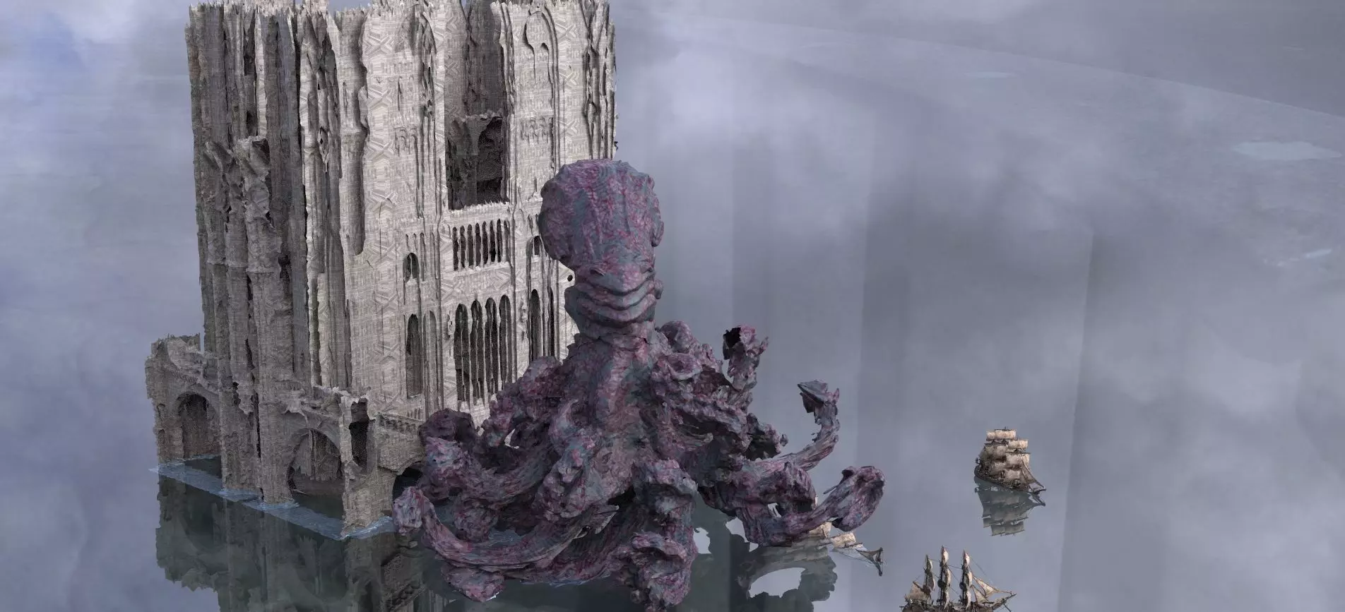 Giant Octopus with Cthulhu Ruins 1 3D model_0