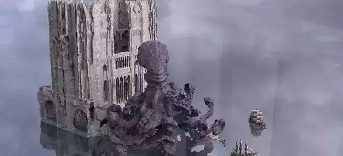 Giant Octopus with Cthulhu Ruins 1 3D model