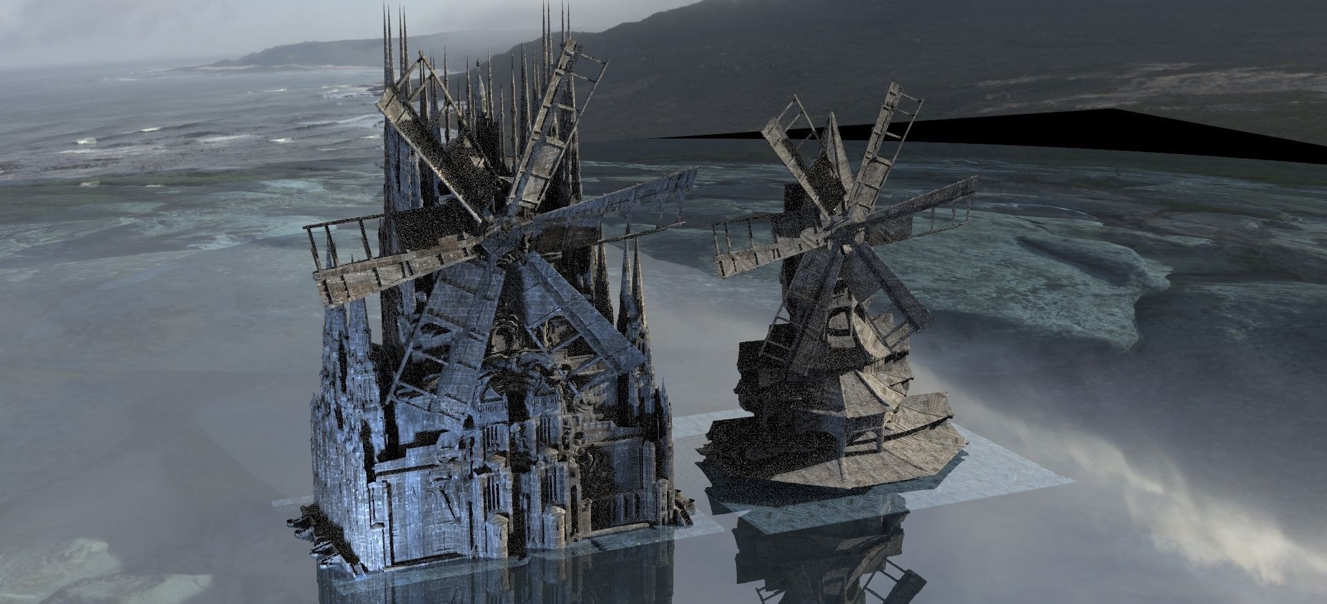 Cthulhu Windmill Horror Town with Cthulhu Monster Kit bash 3D model_10