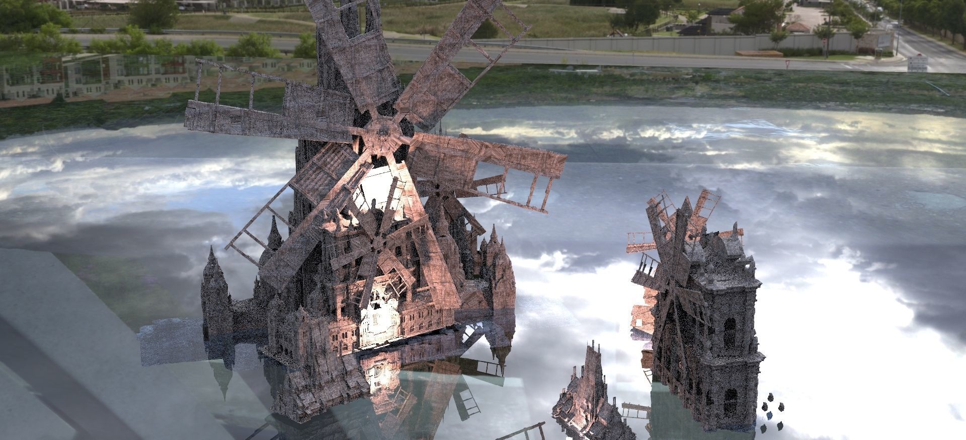 Cthulhu Windmill Horror Town with Cthulhu Monster Kit bash 3D model_16