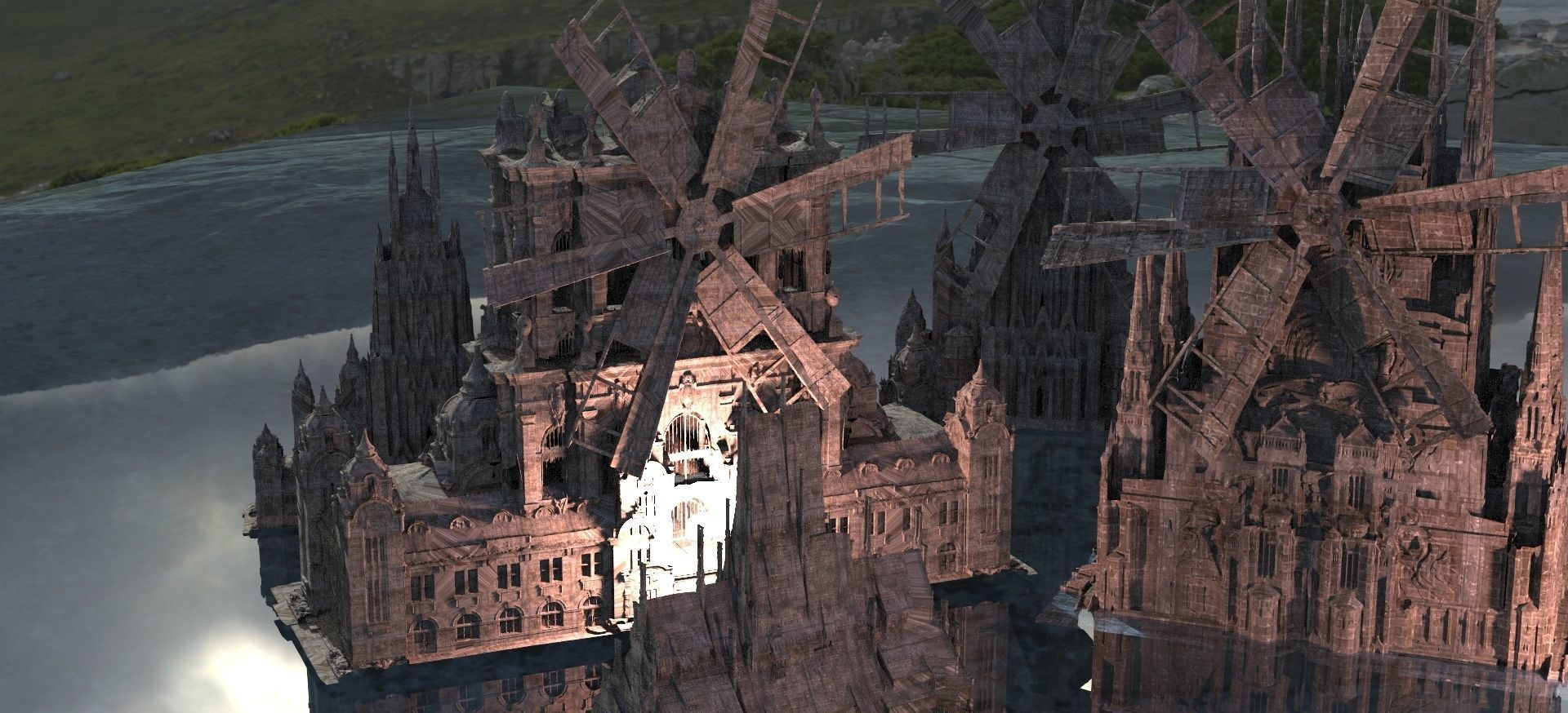 Cthulhu Windmill Horror Town with Cthulhu Monster Kit bash 3D model_13