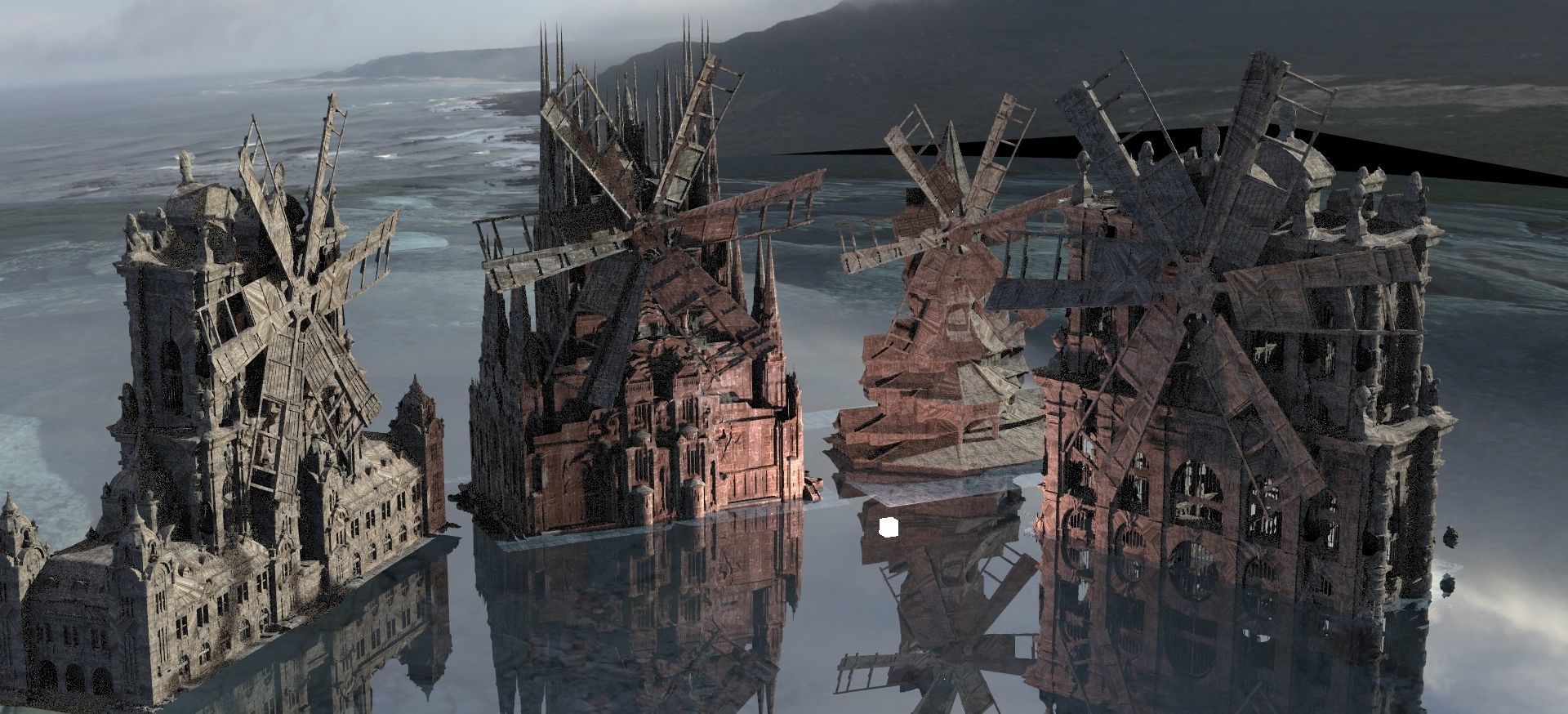 Cthulhu Windmill Horror Town with Cthulhu Monster Kit bash 3D model_11