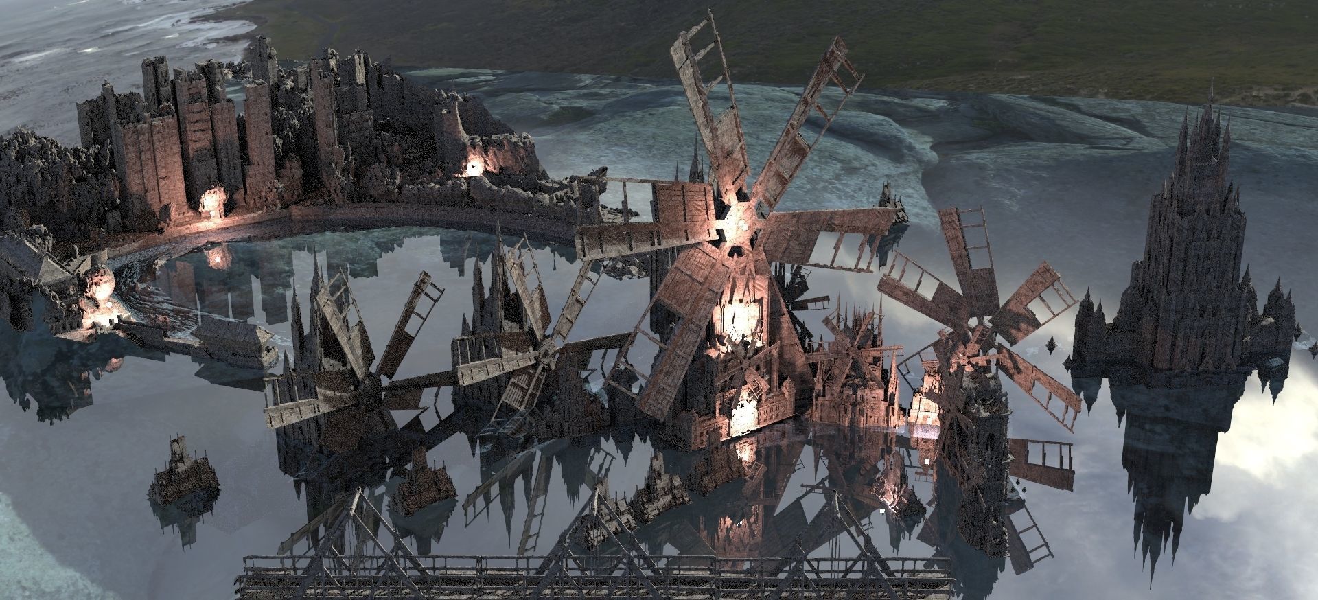 Cthulhu Windmill Horror Town with Cthulhu Monster Kit bash 3D model_21