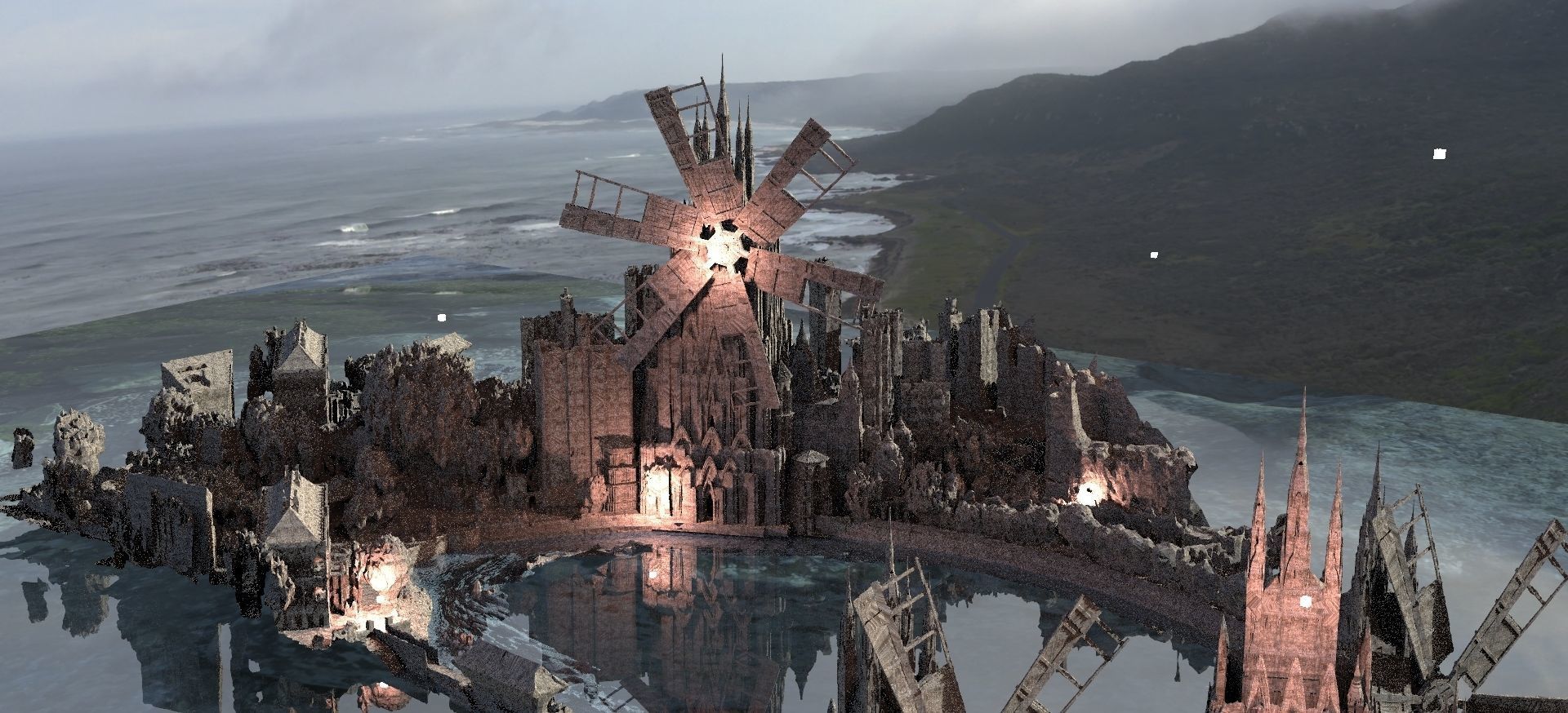 Cthulhu Windmill Horror Town with Cthulhu Monster Kit bash 3D model_22