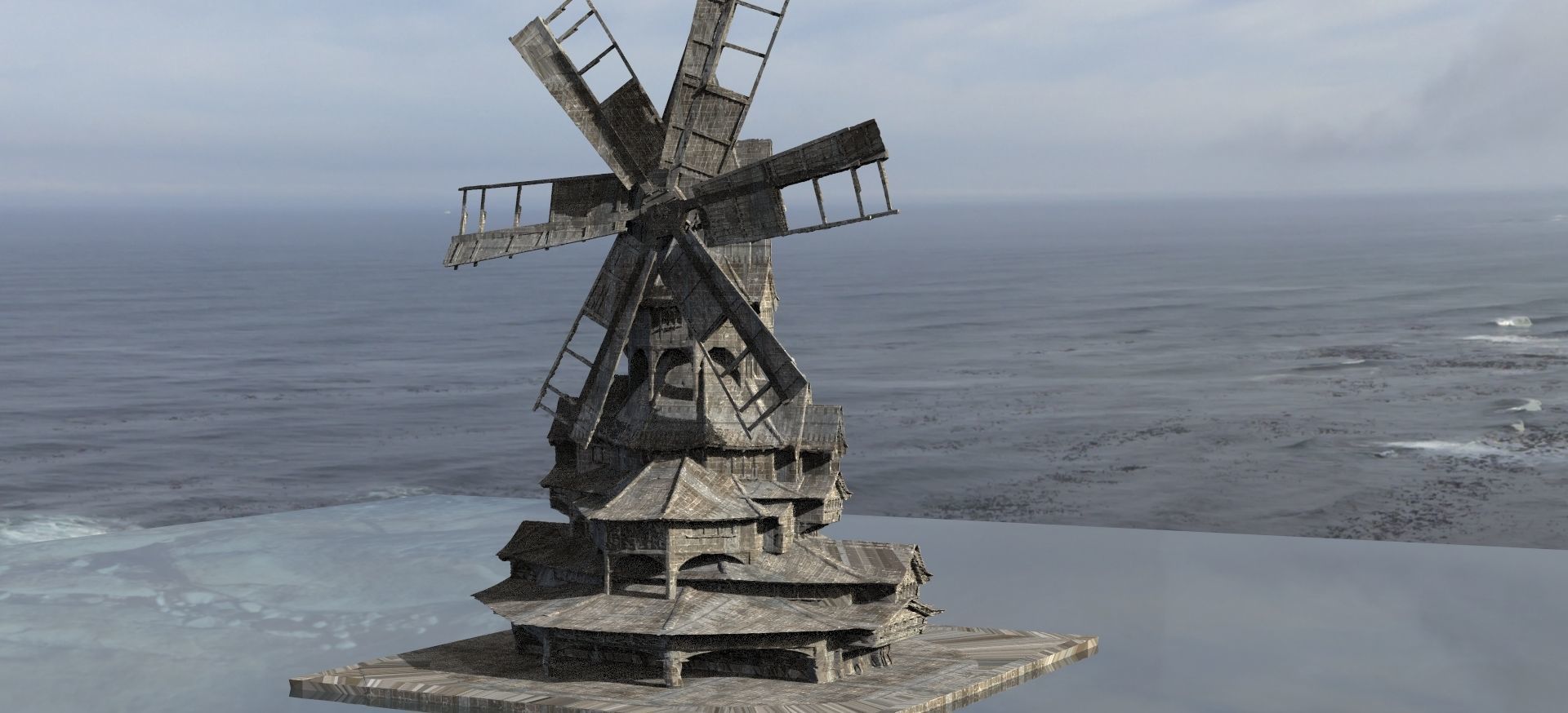 Cthulhu Windmill Horror Town with Cthulhu Monster Kit bash 3D model_9