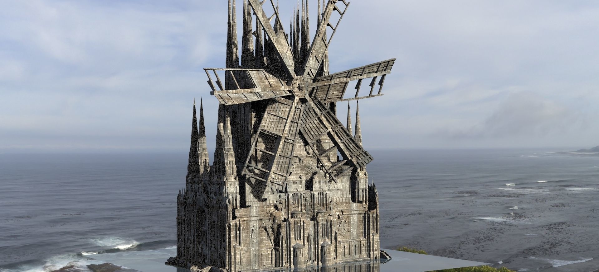 Cthulhu Windmill Horror Town with Cthulhu Monster Kit bash 3D model_7