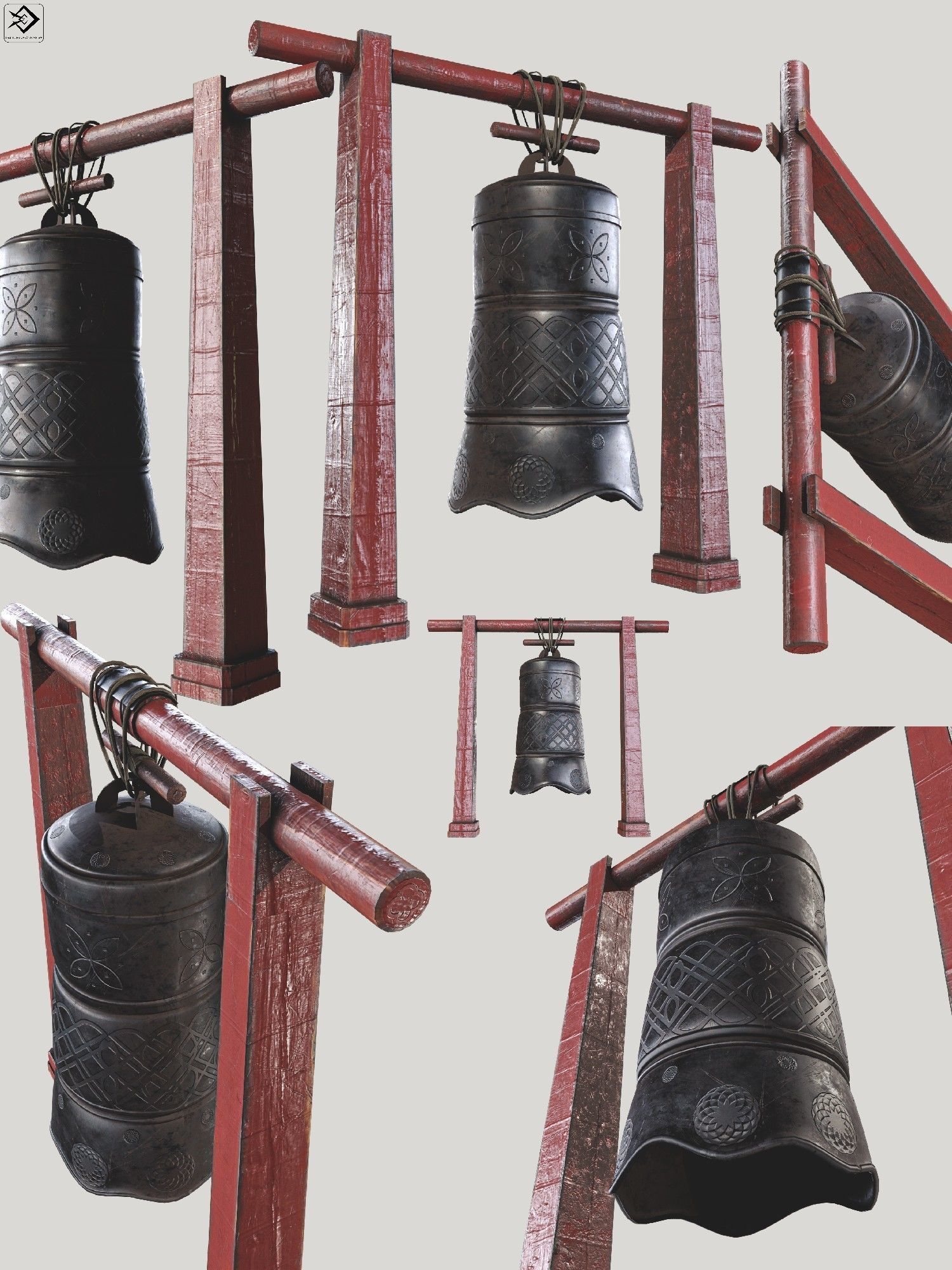 Japanese bell Low-poly 3D model_1