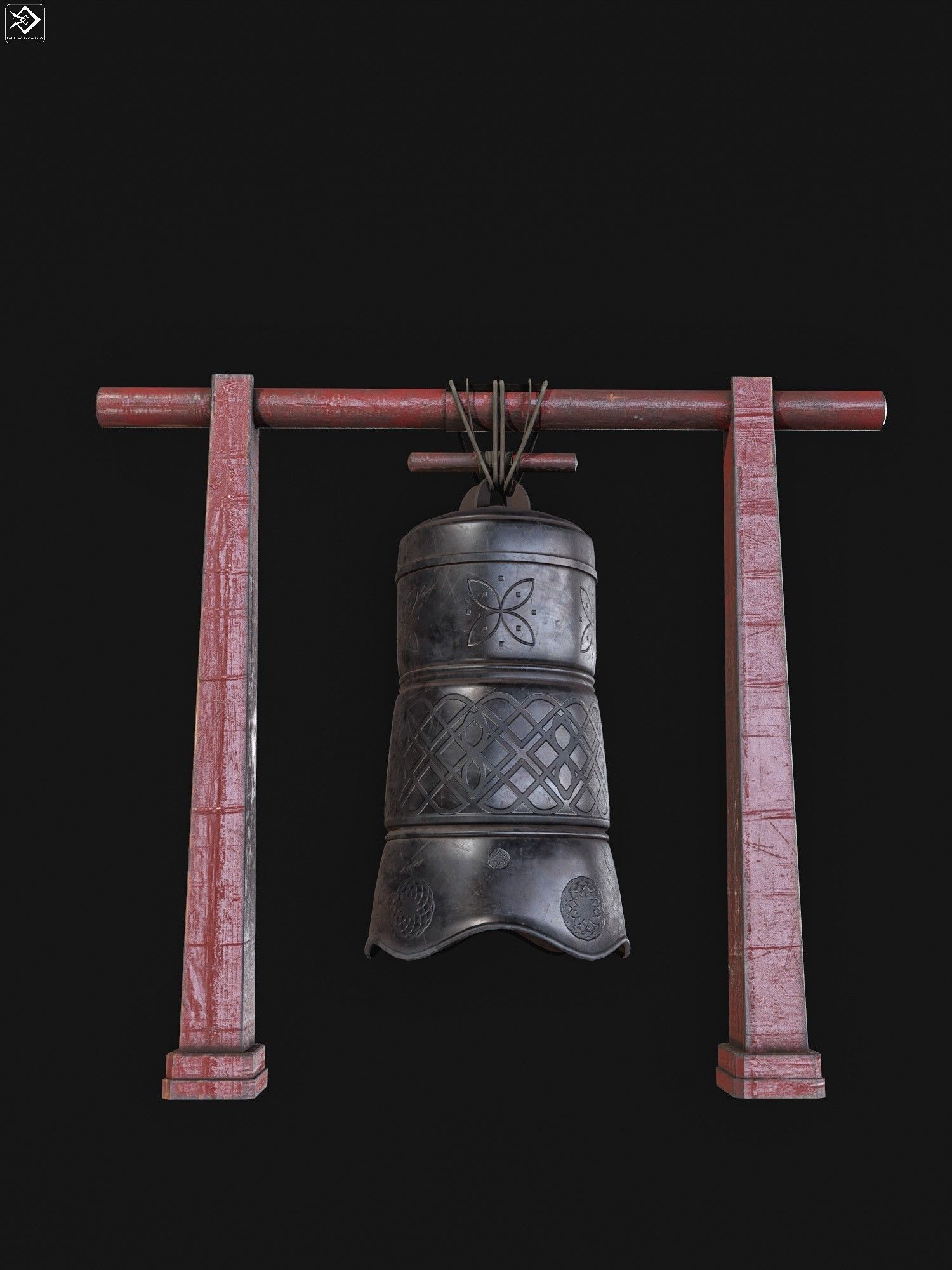 Japanese bell Low-poly 3D model_5