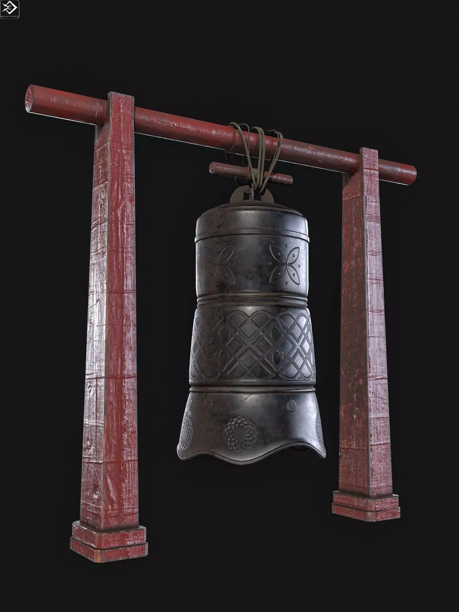 Japanese bell Low-poly 3D model_0