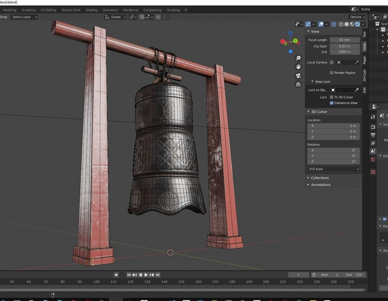 Japanese bell Low-poly 3D model_11