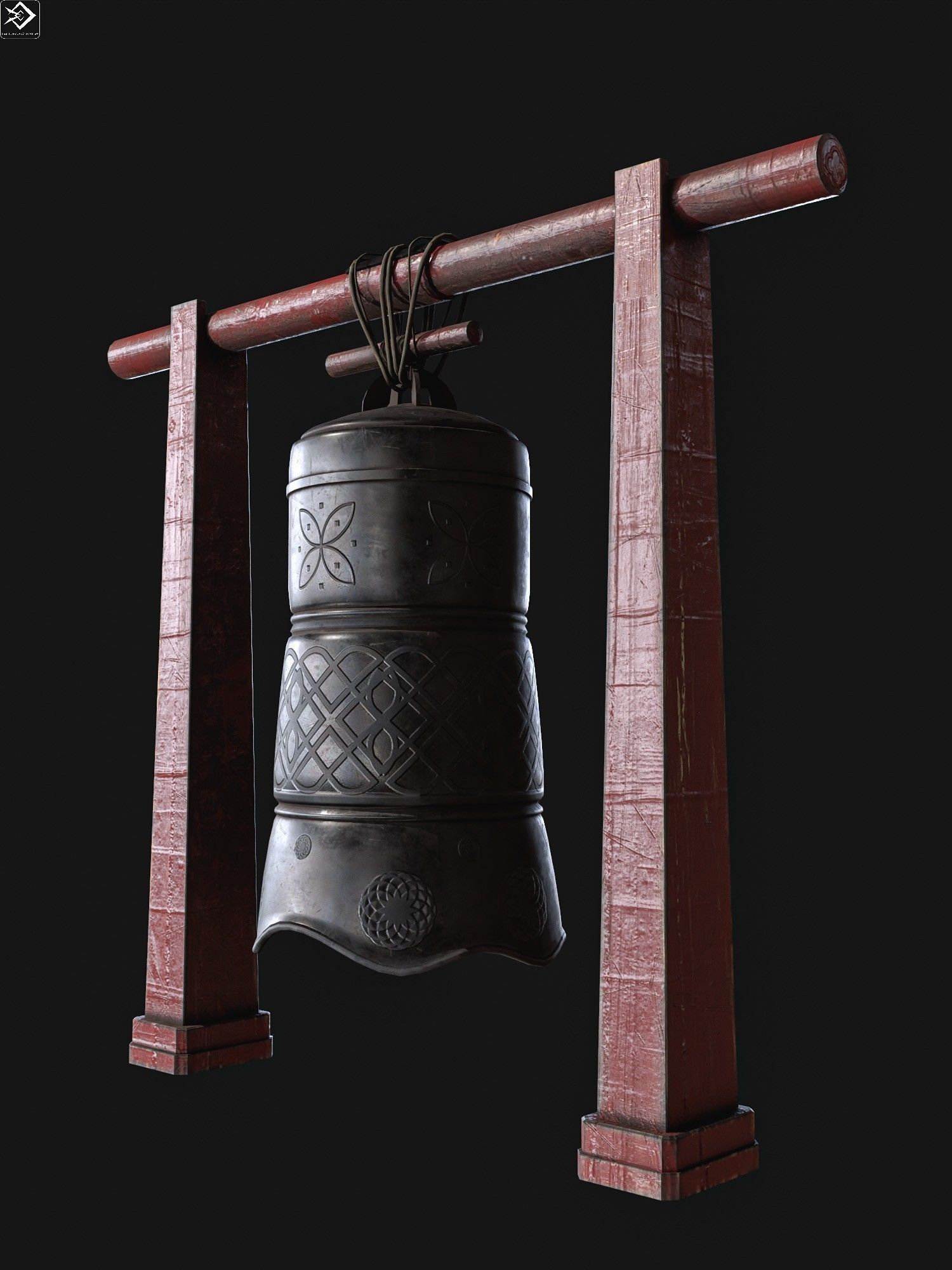 Japanese bell Low-poly 3D model_7