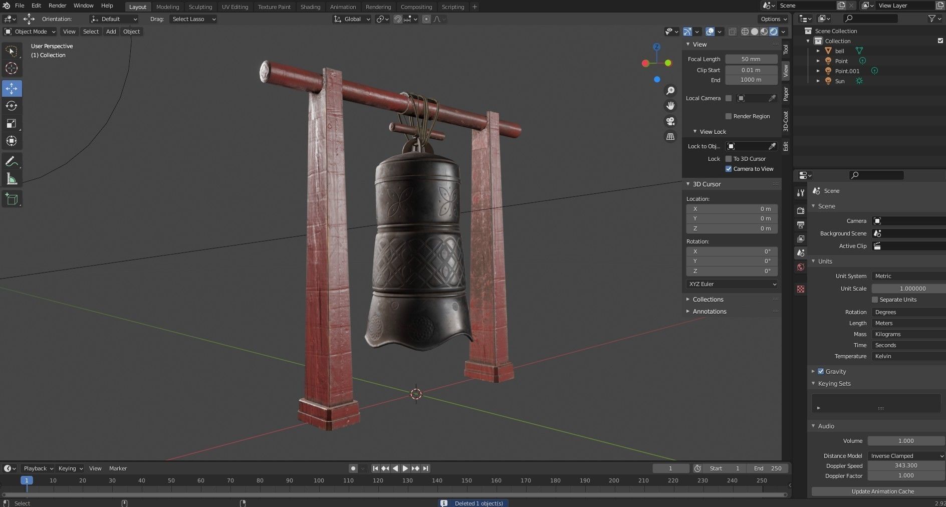 Japanese bell Low-poly 3D model_10