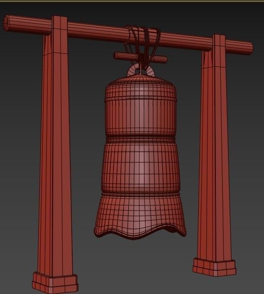 Japanese bell Low-poly 3D model_8