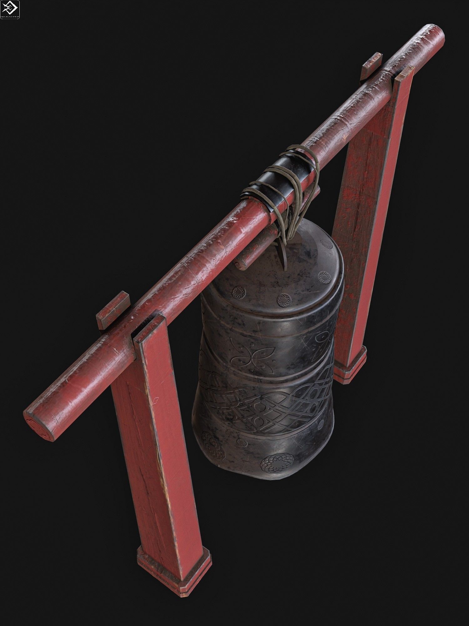 Japanese bell Low-poly 3D model_4