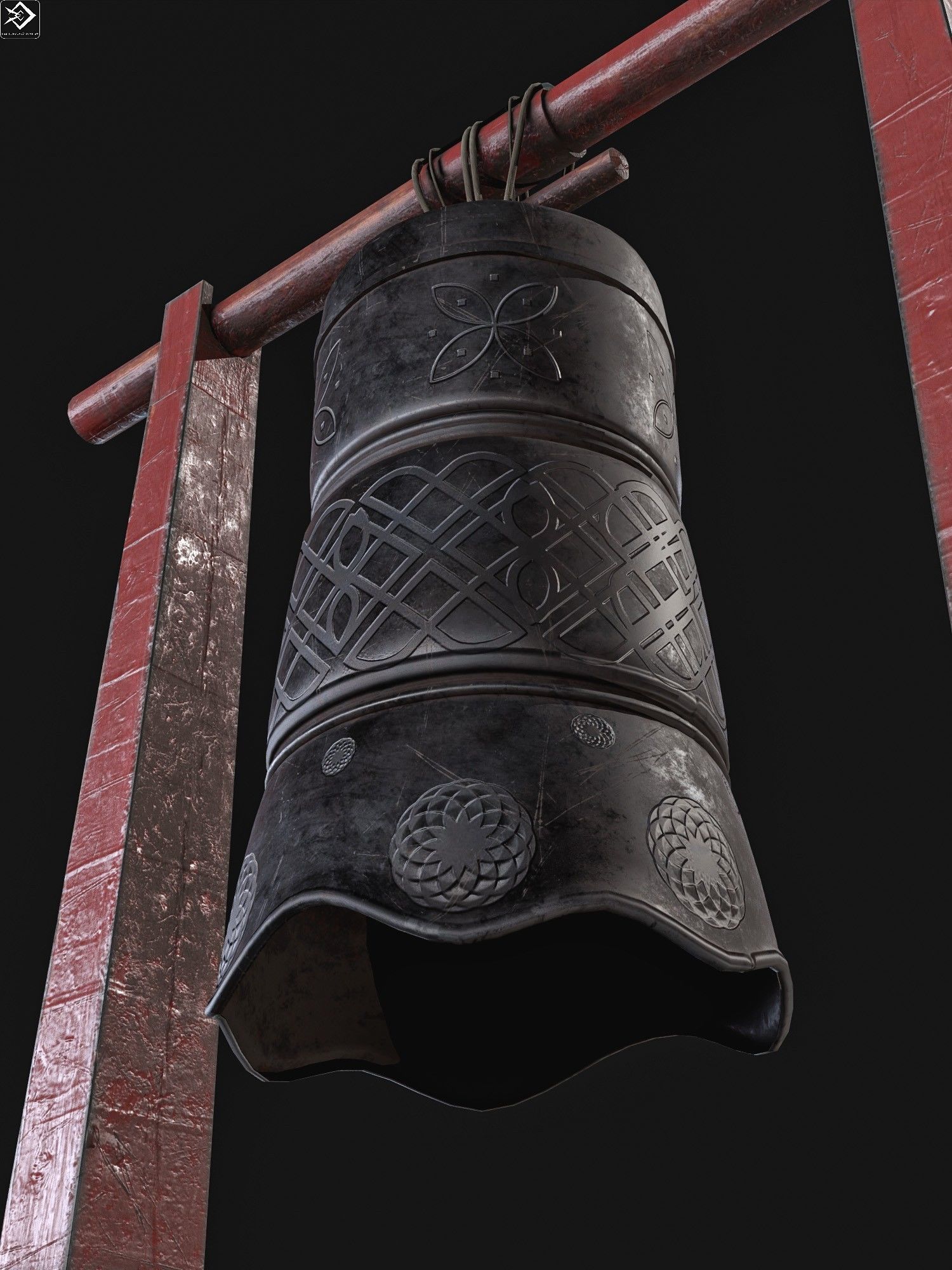 Japanese bell Low-poly 3D model_6
