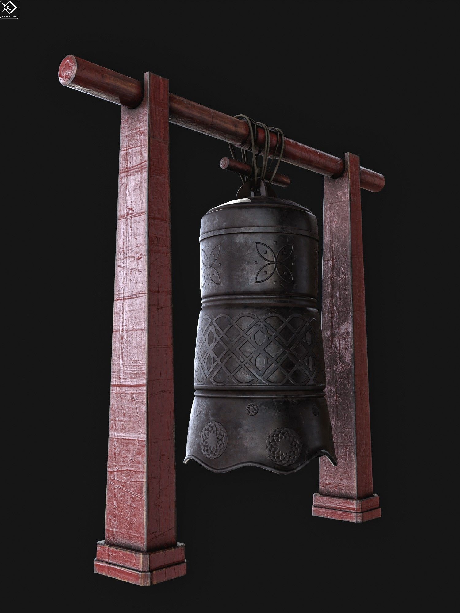 Japanese bell Low-poly 3D model_2