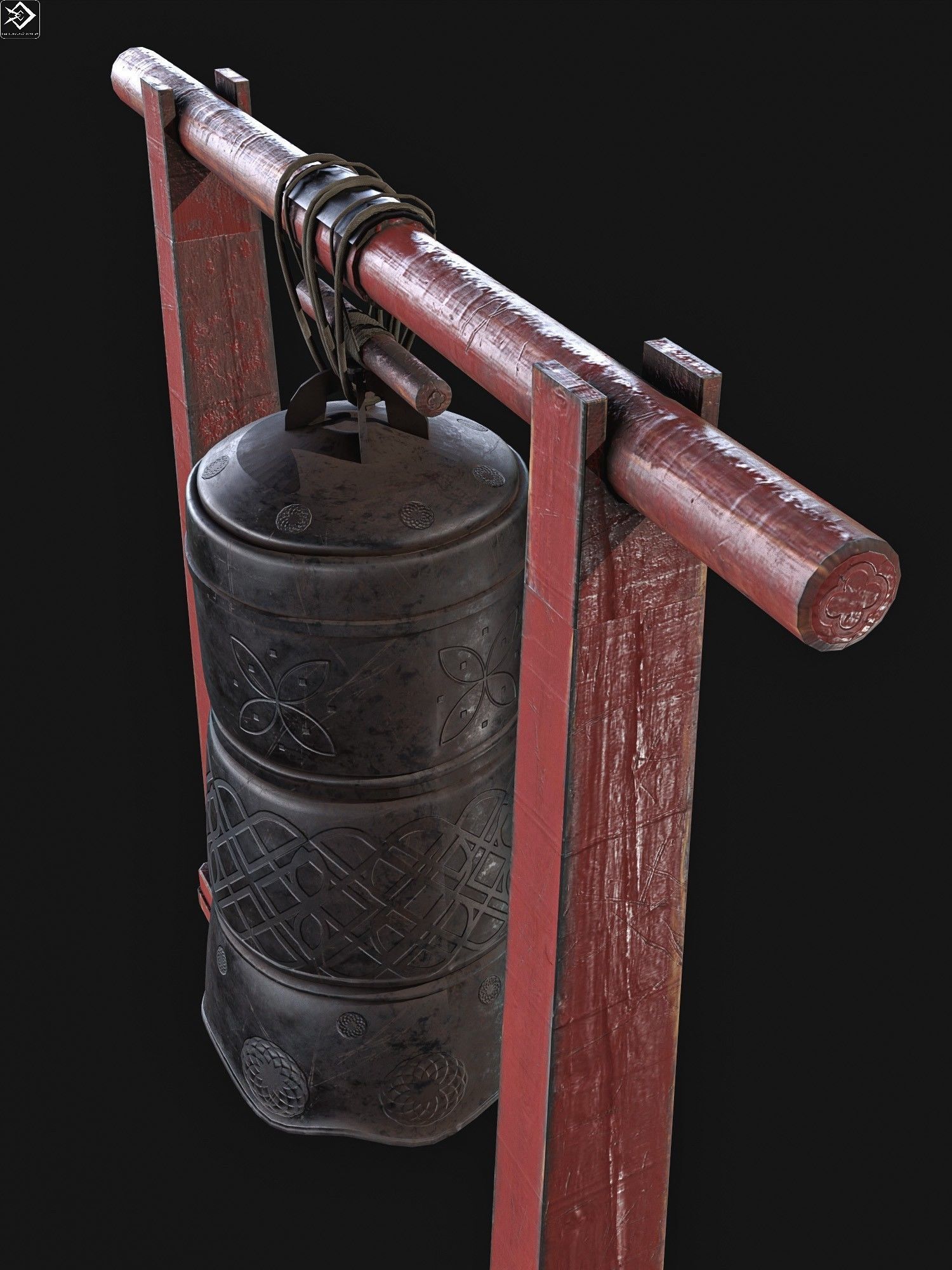 Japanese bell Low-poly 3D model_3