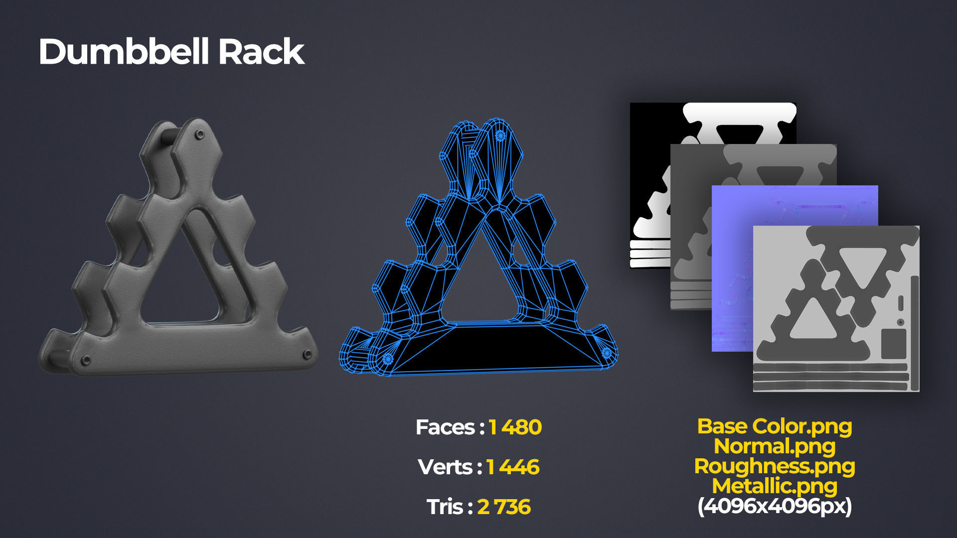 Fitness Dumbbells with Rack Low-poly 3D model_4