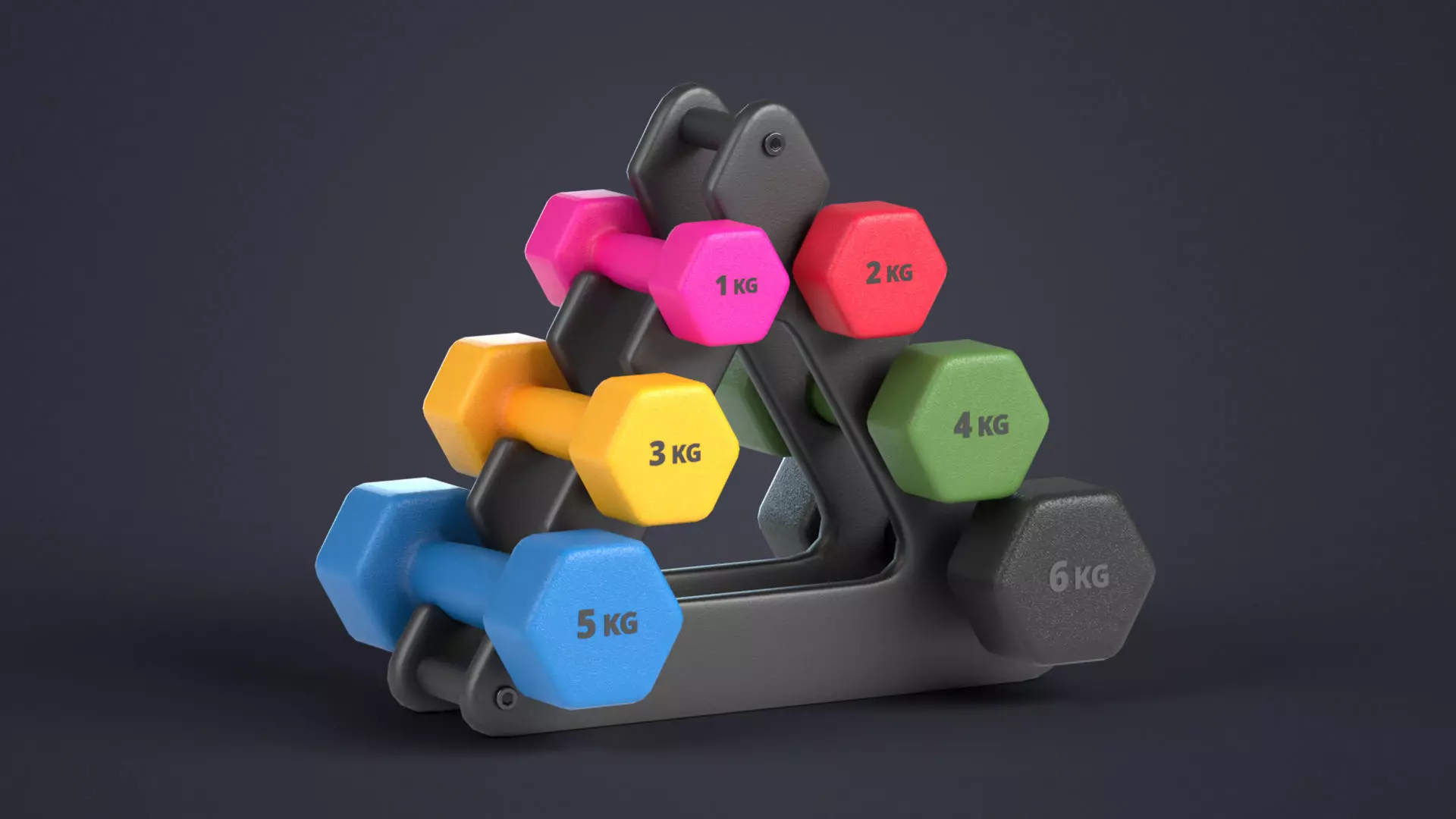Fitness Dumbbells with Rack Low-poly 3D model_0