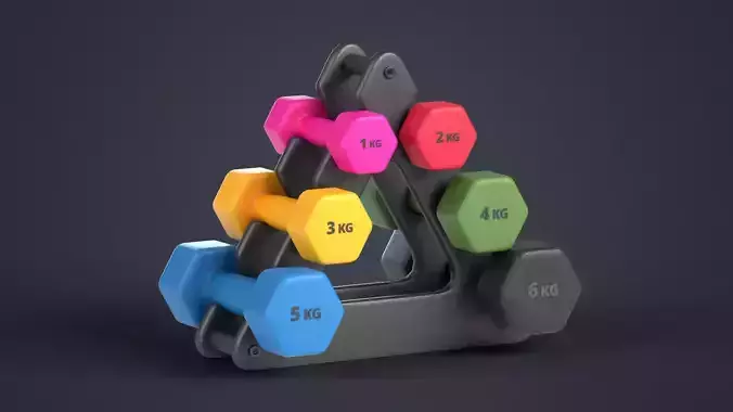 Fitness Dumbbells with Rack Low-poly 3D model