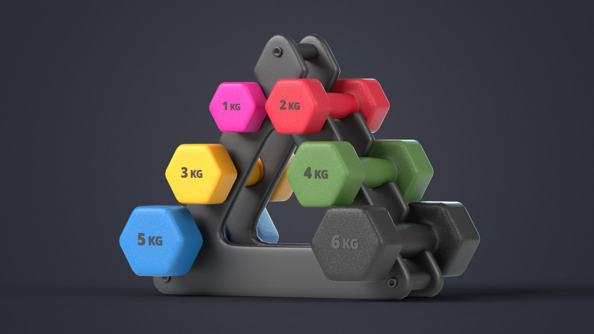 Fitness Dumbbells with Rack Low-poly 3D model_2