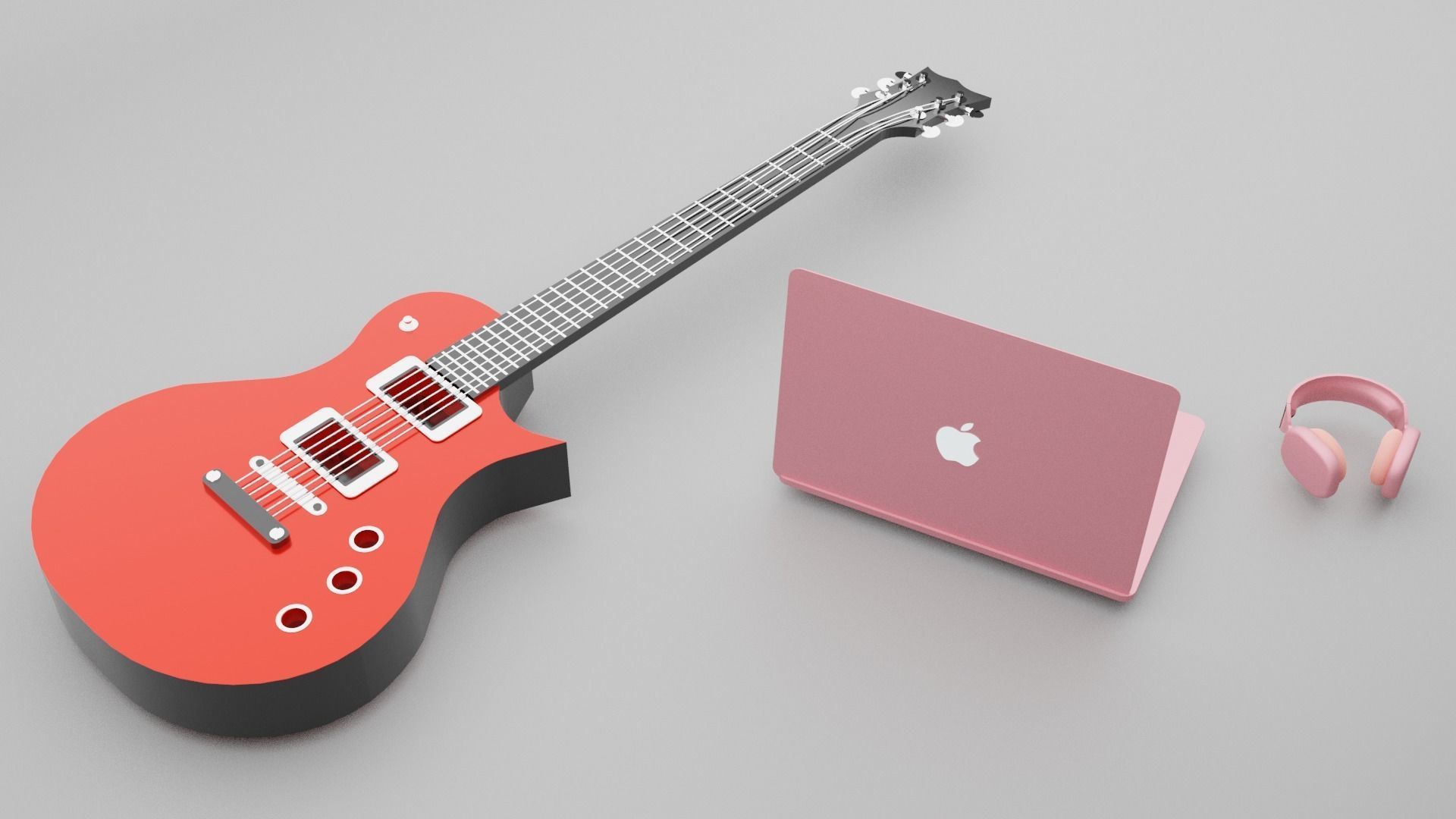 Guitar electric and earphones 3D model_1