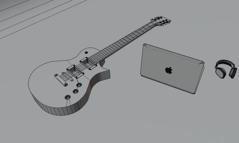 Guitar electric and earphones 3D model_3