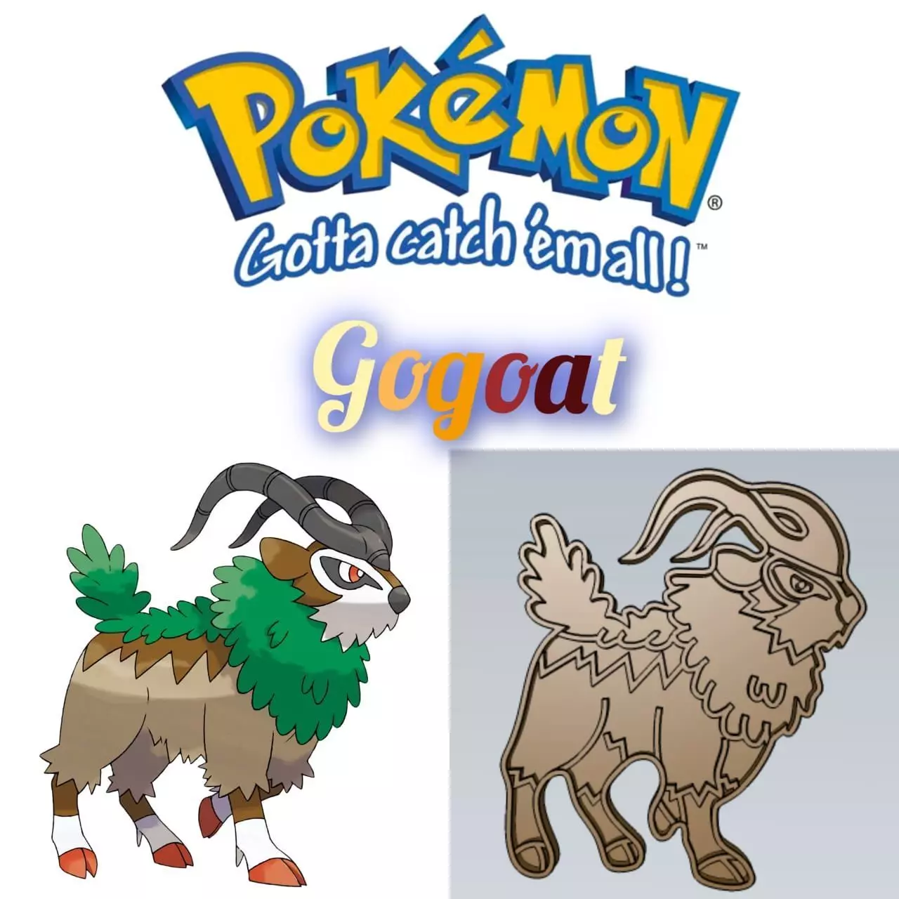 Amazing Pokemon Gogoat Cookie Cutter Stamp Cake Decorating  3D model_0