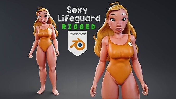 Sexy female Lifeguard rigged 3D model