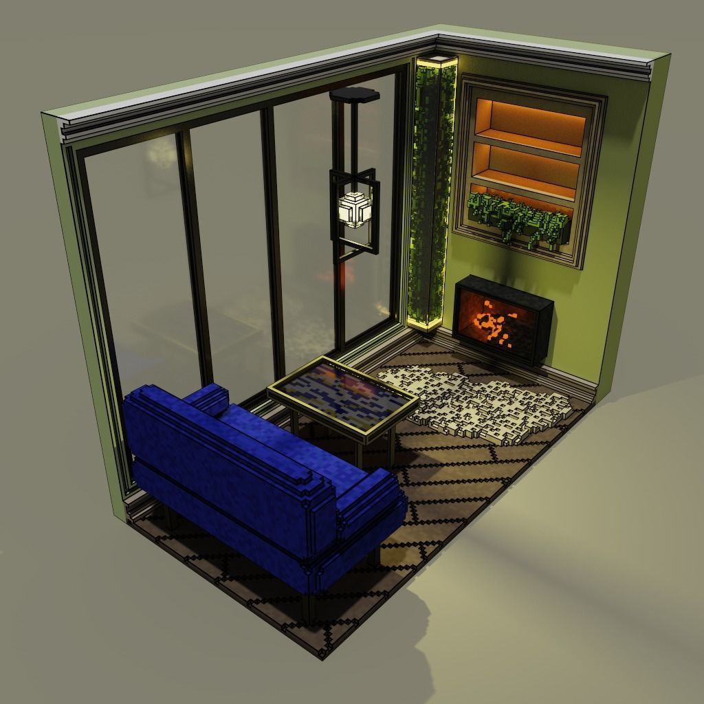 Voxel Balcony Low-poly 3D model_1