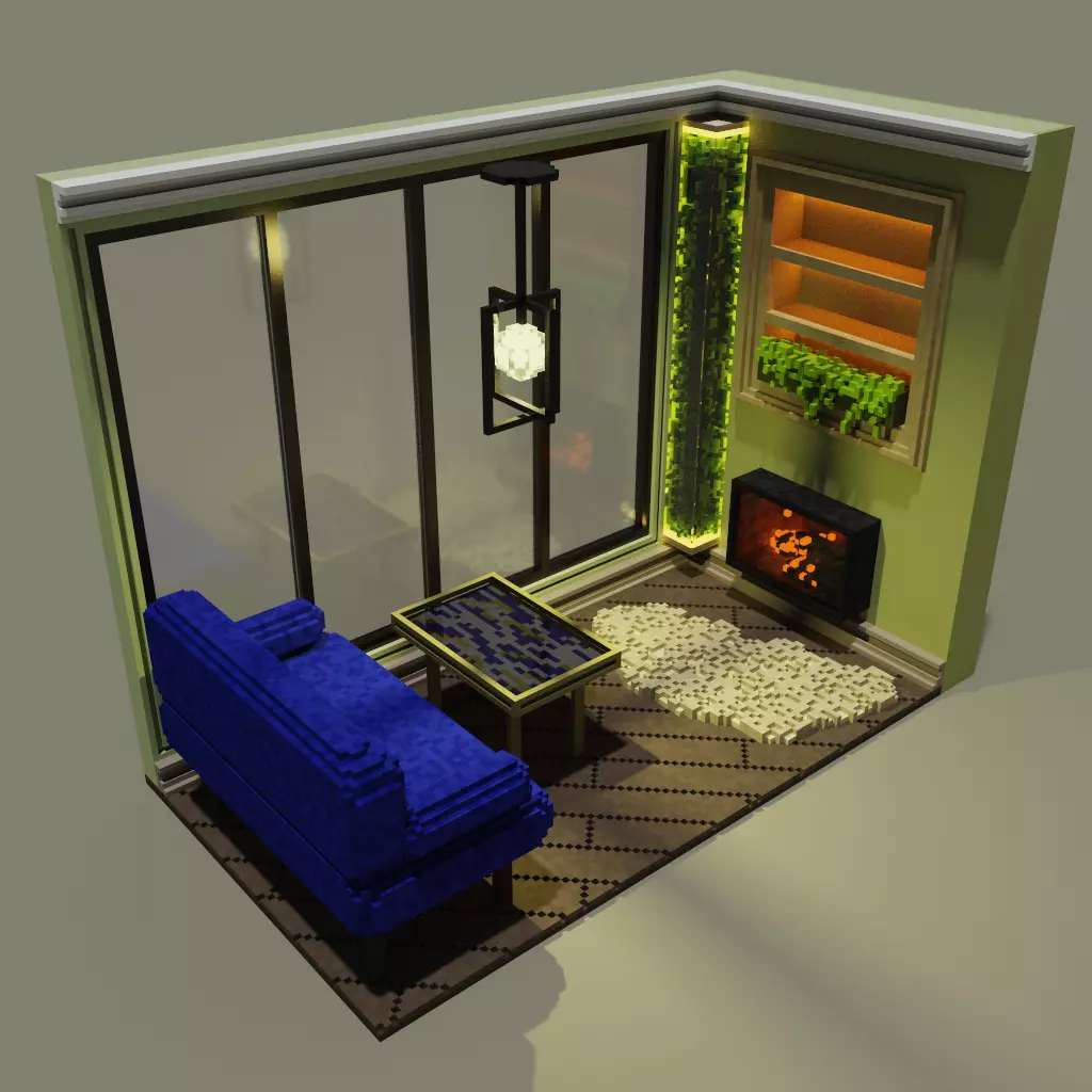 Voxel Balcony Low-poly 3D model_0