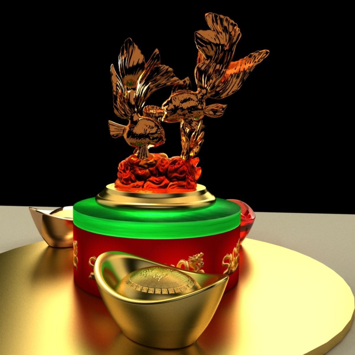 Chinese gold Ingot 3D model_4