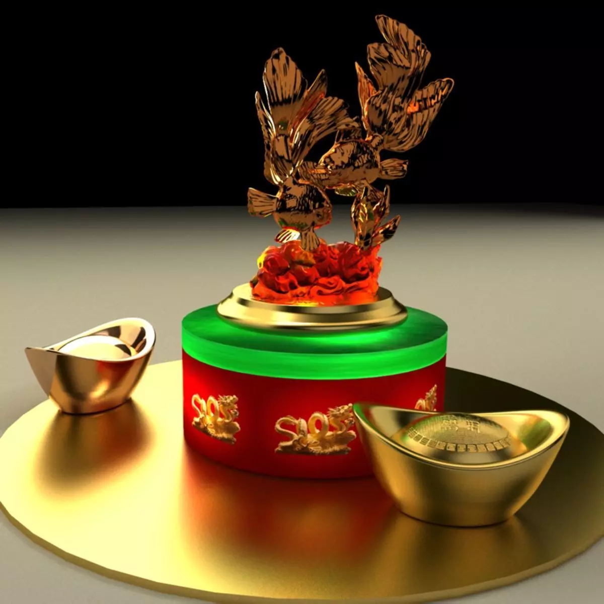 Chinese gold Ingot 3D model_0