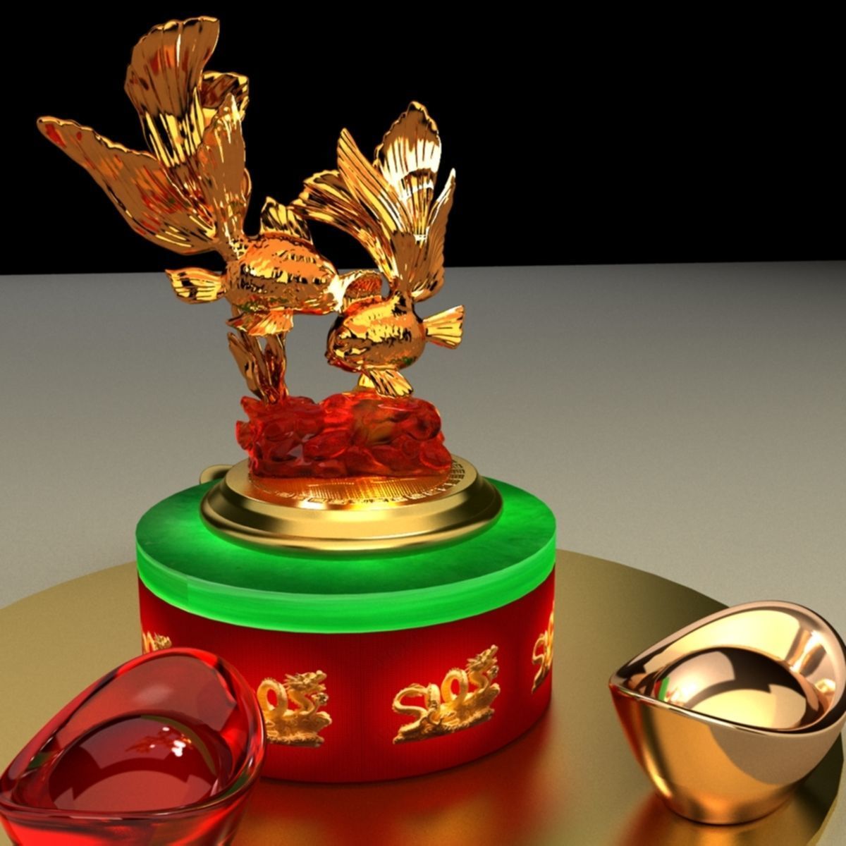 Chinese gold Ingot 3D model_3