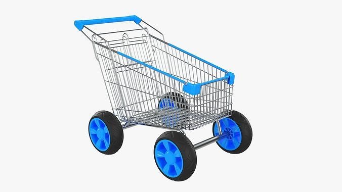 Shopping cart with large wheels 01 3D model