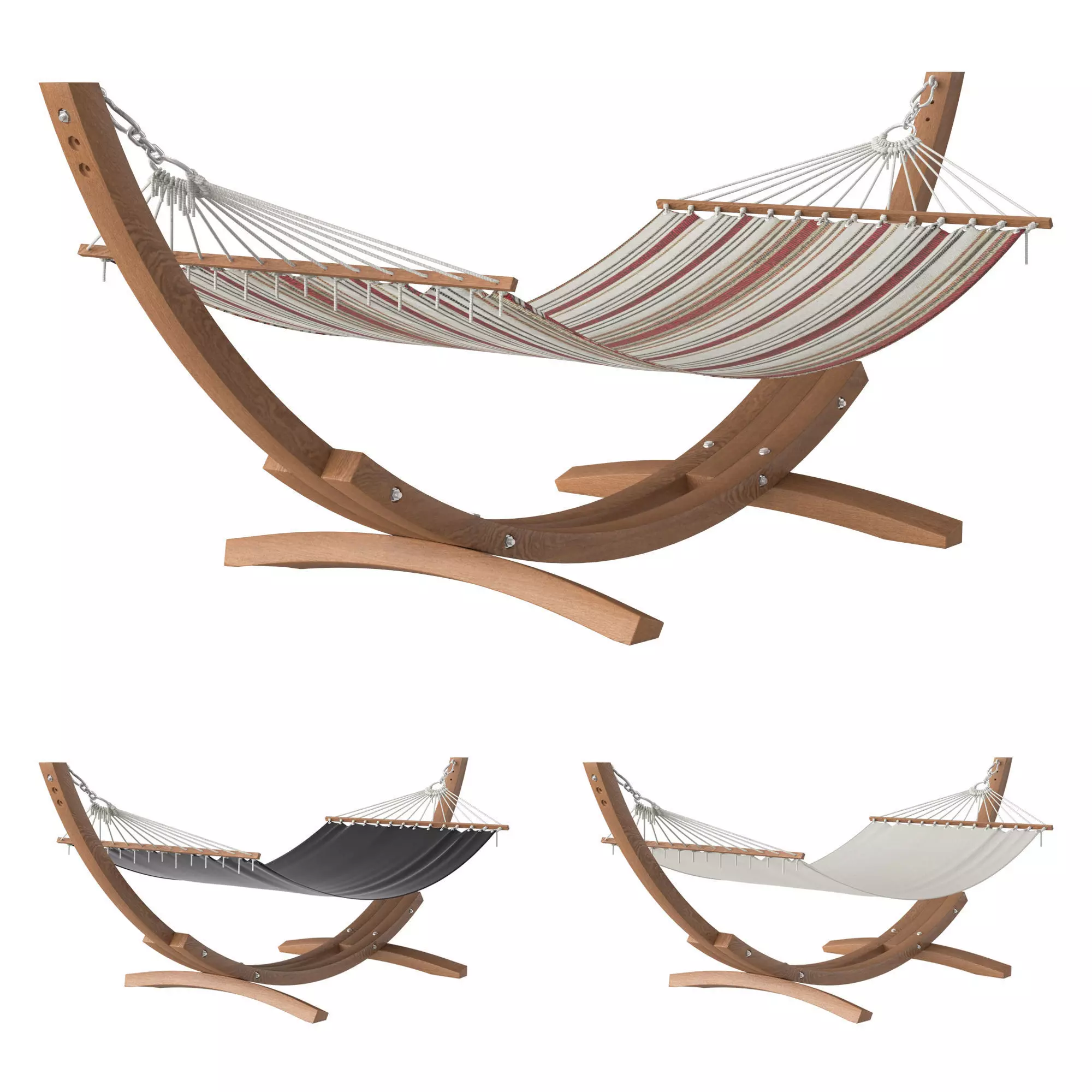 Hammock striped with stand 3D model_0
