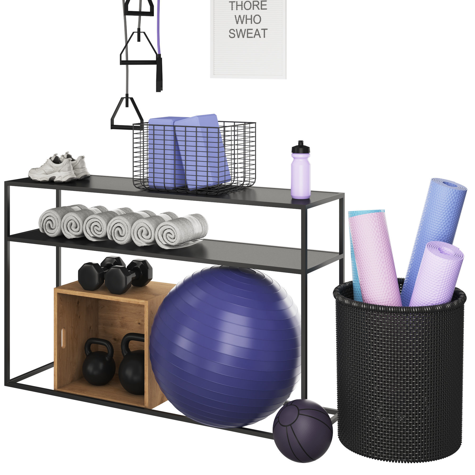 Home Fitness Set 3D model_4